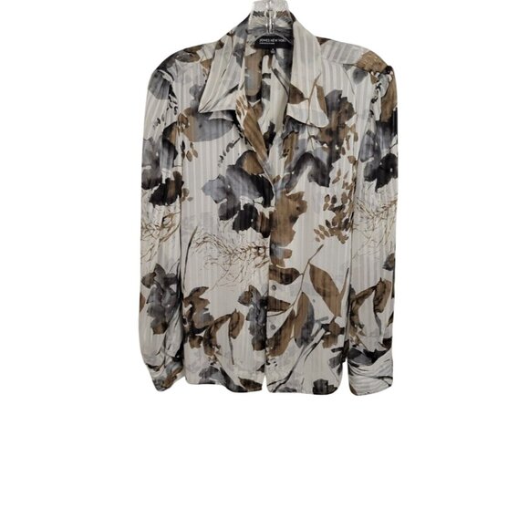 Jones New York Collection Womens Floral Sheer Button-Up Blouse Size 14 - Picture 1 of 4